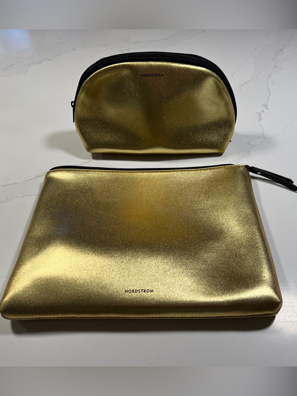 Nordstrom Gold Metallic Zip Pouch Duo